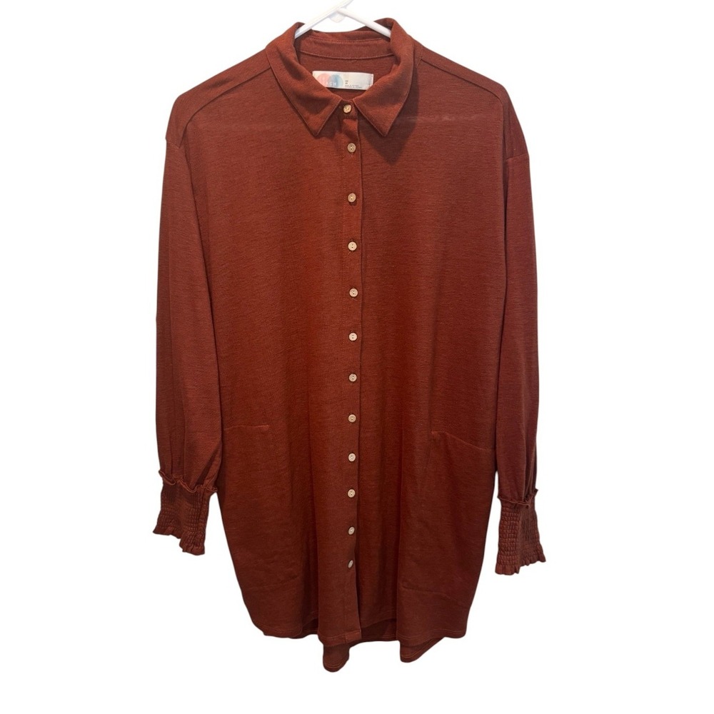 Free People Beach Cocounut Shell Brown Promenade Knit Oversized Mini Dress XS